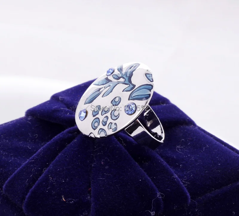 Высококачественные кольца на палец из сплава с овальным цветком эмалью и