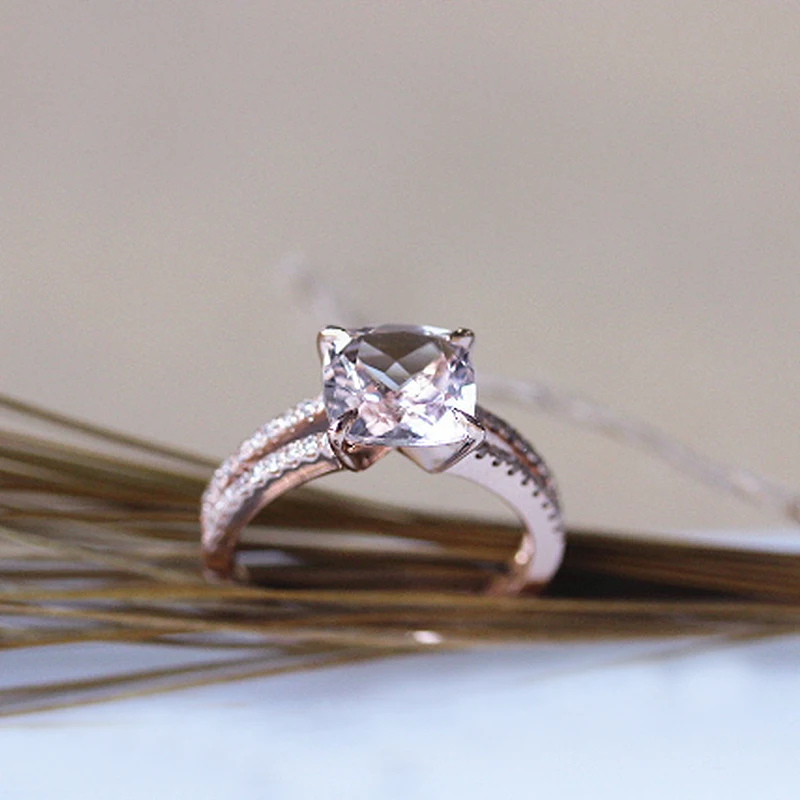 DUPUY 2018 New Fashion Hot Sale Double Shanks Morganite Ring Cushion Cut 8mm Engagement Jewelry For Women F0069MO | Украшения и