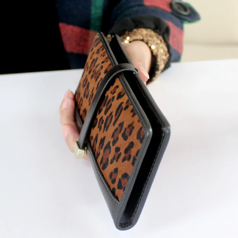 Женщины Кожаные Кошельки Дизайнер Leopard Лоскутное Клатчи Держатель Карты Монета