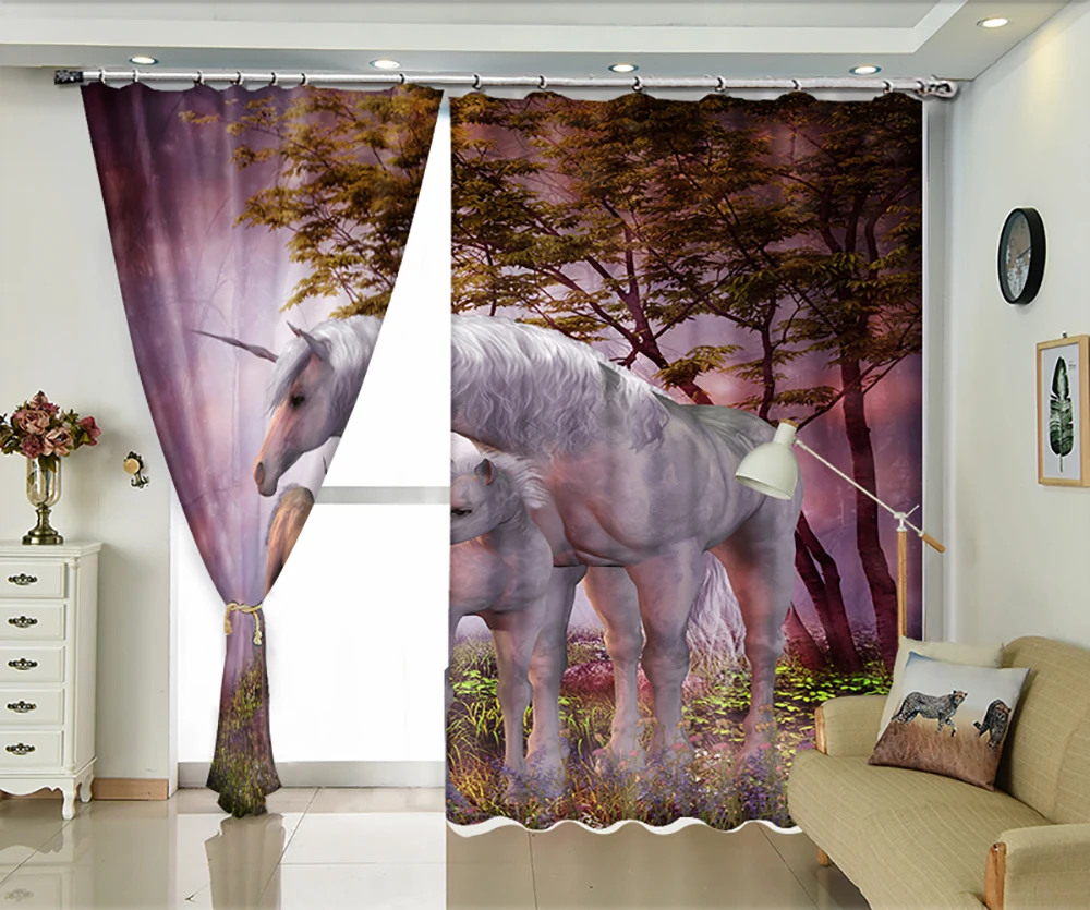Затемненные шторы с 3D цифровой печатью и изображением единорога|Занавески| |