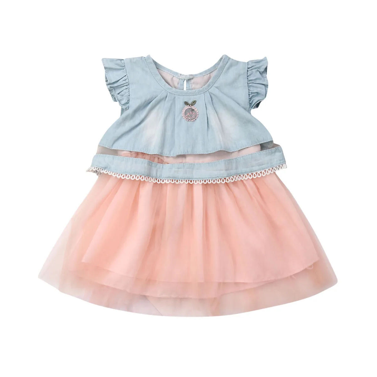 Toddler Baby Girls Princess Dress Lace Tulle Tutu Denim Ruffle Sleeve Summer Party Dresses Infant Girl Sundress Clothes | Детская одежда