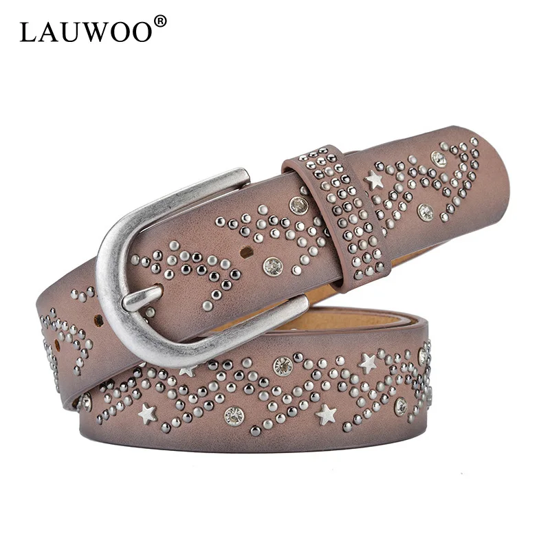 Женский ремень LAUWOO винтажный ковбойский из натуральной коровьей кожи с