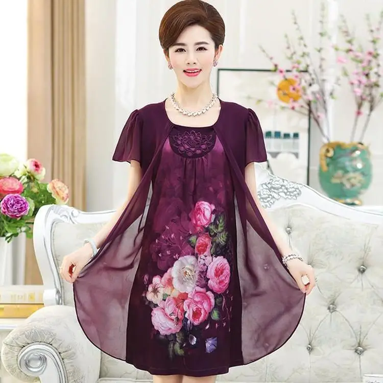 Женское шифоновое платье из двух частей большого размера с коротким рукавом и