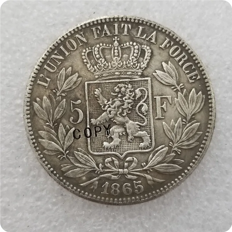 1865 Бельгия 5 франков монет км № 24 копия памятных монет-копия медаль коллекционные