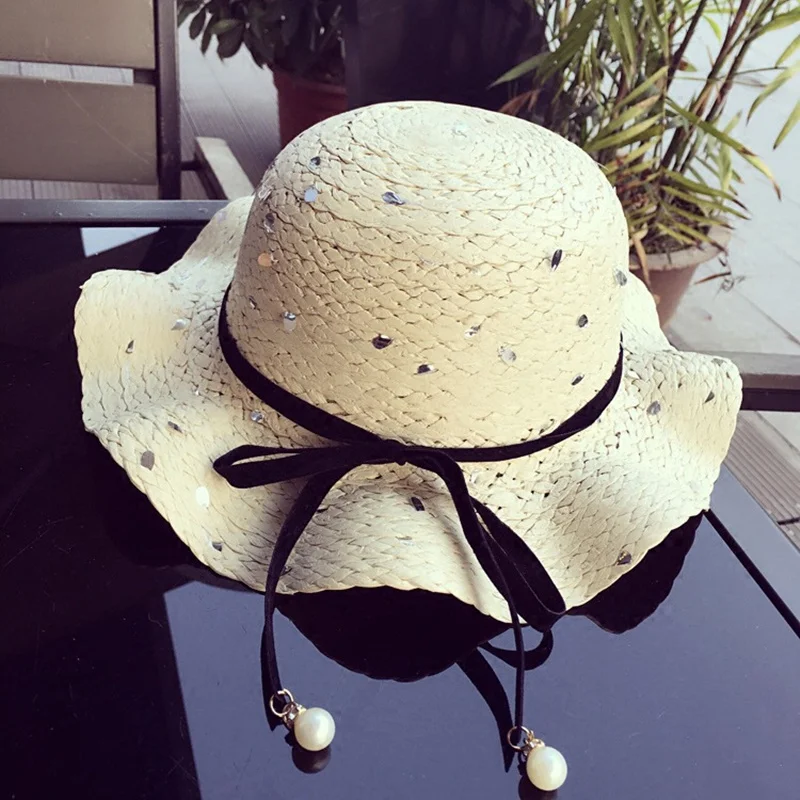 Шляпа соломенная с бантом и широкими полями для детей мам Пляжная шапка