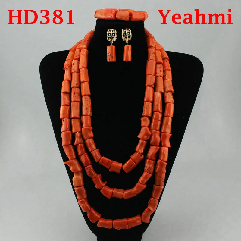 

Free Shipping! Luxury Big Costume African Coral Jewelry Sets Champagne Gold Bib Statement Wedding Necklace Set HD381