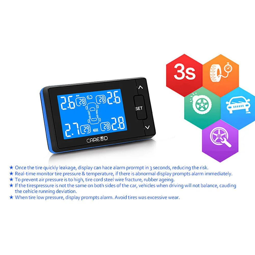 TPMS автомобильная универсальная TPMS Автомобильная беспроводная система контроля давления в шинах+ 4 колеса шины Внешний датчик сменный ЖК-аккумулятор