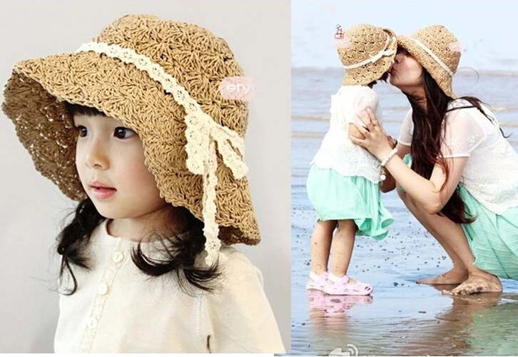 

new arrival handmade girls summer hats beach hats for girl parent-child sun hats summer hats for girls and women free shipping