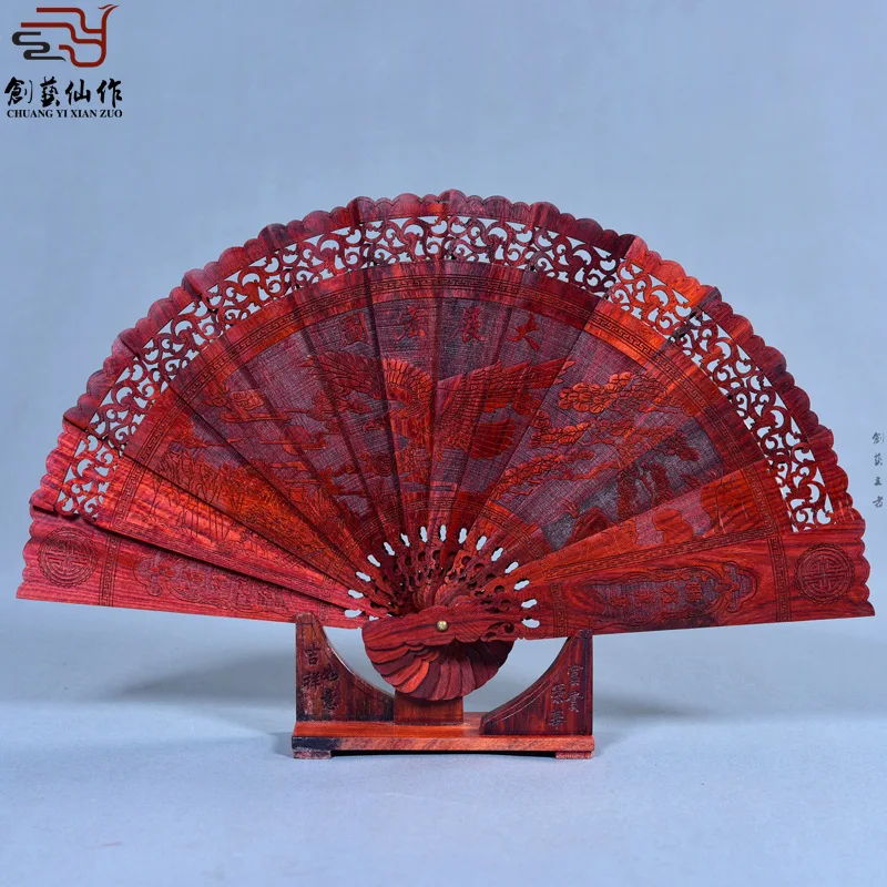 

India rosewood lobular red sandalwood fan fan fan fan swing hanging wall red wood furniture decoration crafts as Fairy Pendant