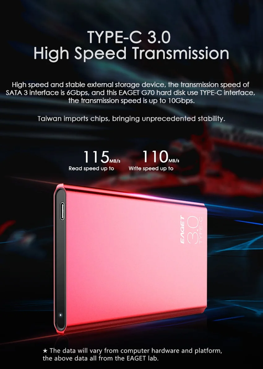 Eaget G70 2," USB 3,0 Металлический внешний жесткий диск 2 ТБ 1 ТБ HDD disco duro externo Портативный Тип type-C для компьютера/ноутбука/Mac/PS4/игры