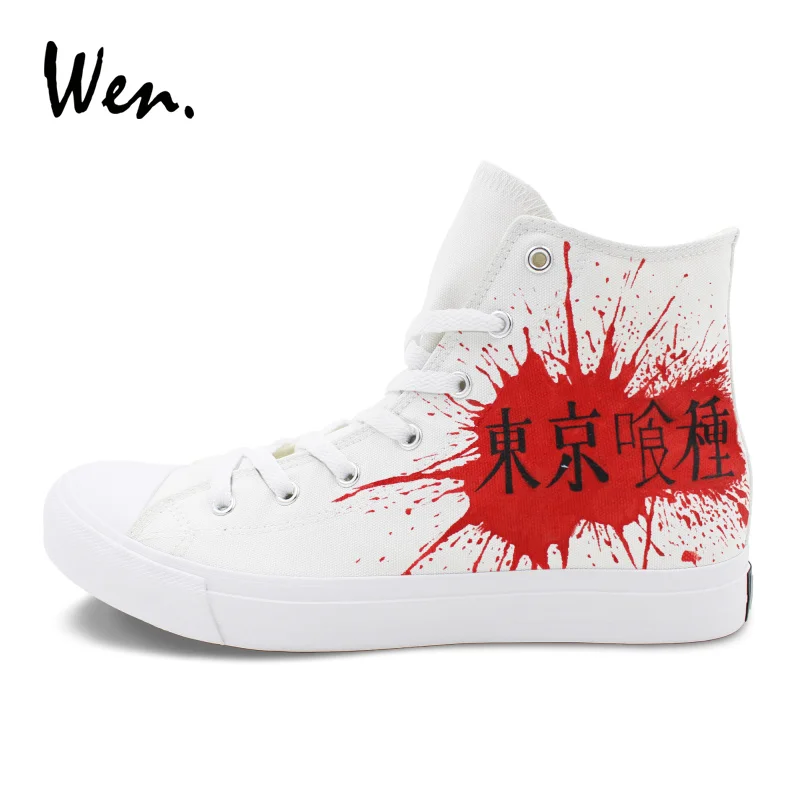 Wen Canvas Hand Painted Custom Shoes Design Tokyo Ghouls Anime High Top White Drawstring Sneakers Mens Womens Flat Espadrilles | Спорт и