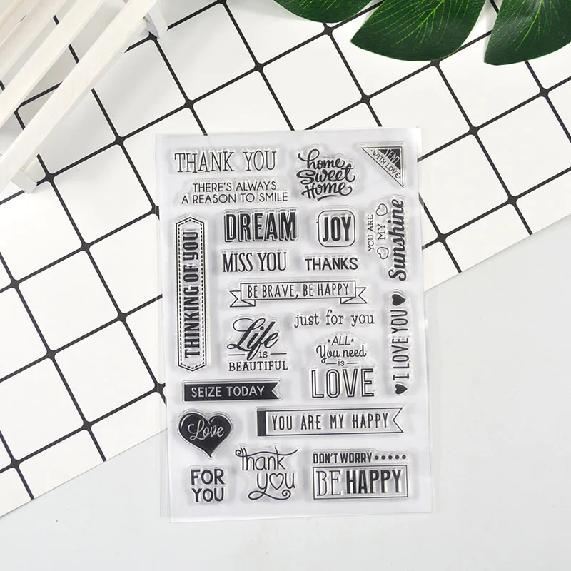 Счастливые слова прозрачный штамп для Скрапбукинг прозрачной силиконовой