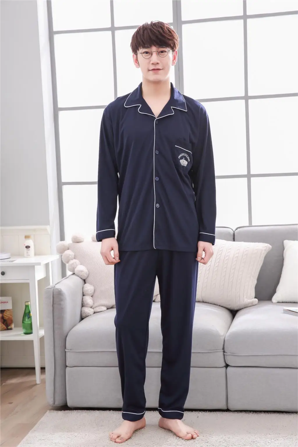 Yuzhenli/большие размеры, L-XXXL, Мужская пижама, новинка, толстый мужской пижамный комплект, хлопковый Халат, однотонная мужская пижама, зимняя одежда для сна