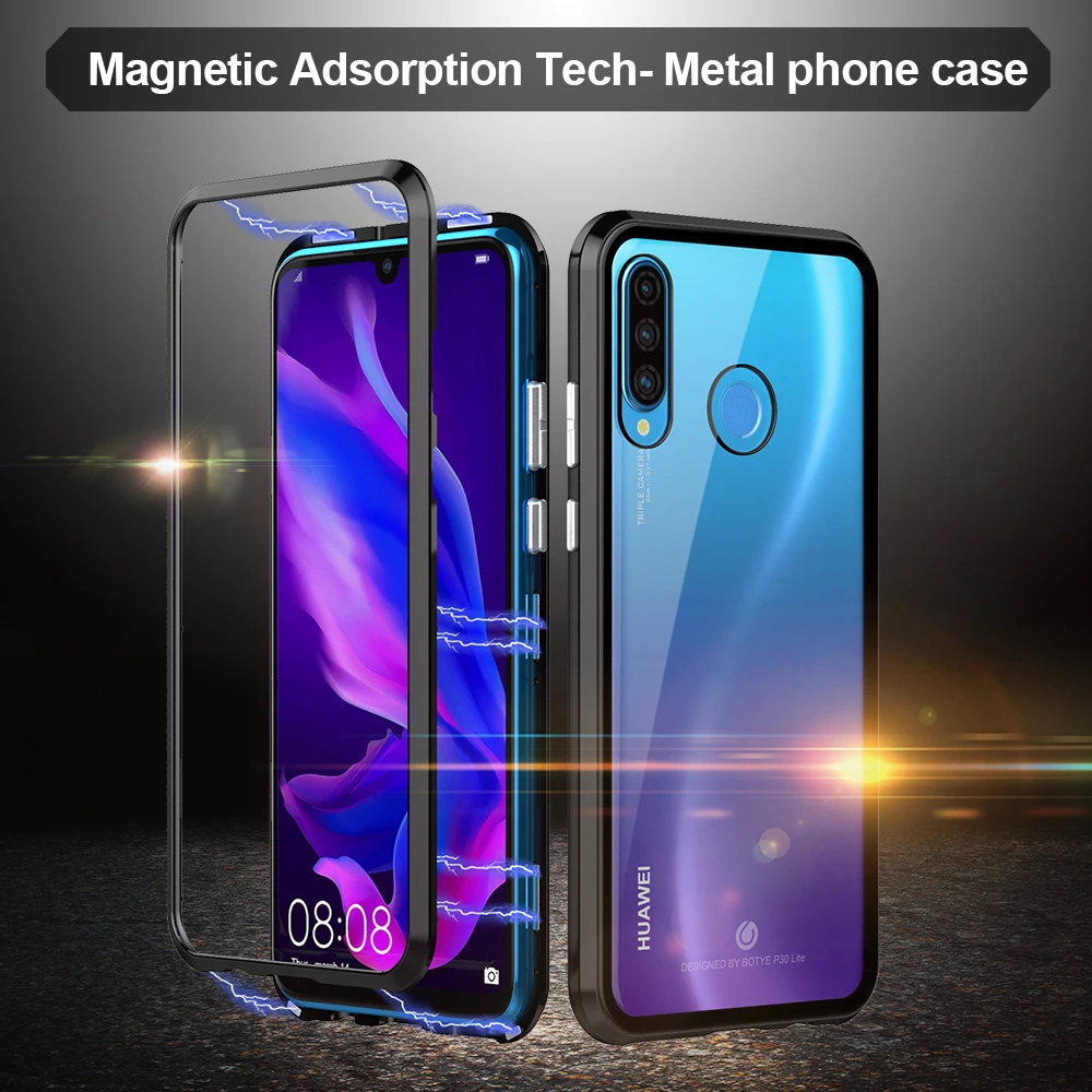 Роскошный магнитный металлический бампер чехол для huawei P30 Pro чехол 360 прозрачное стекло полный корпус чехол для телефона для huawei P30 P30 lite