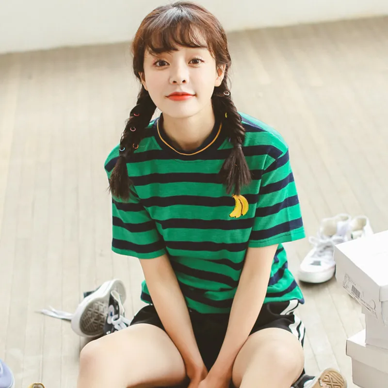 2018 новый корейский милый вышивка короткий рукав футболки Для женщин летние