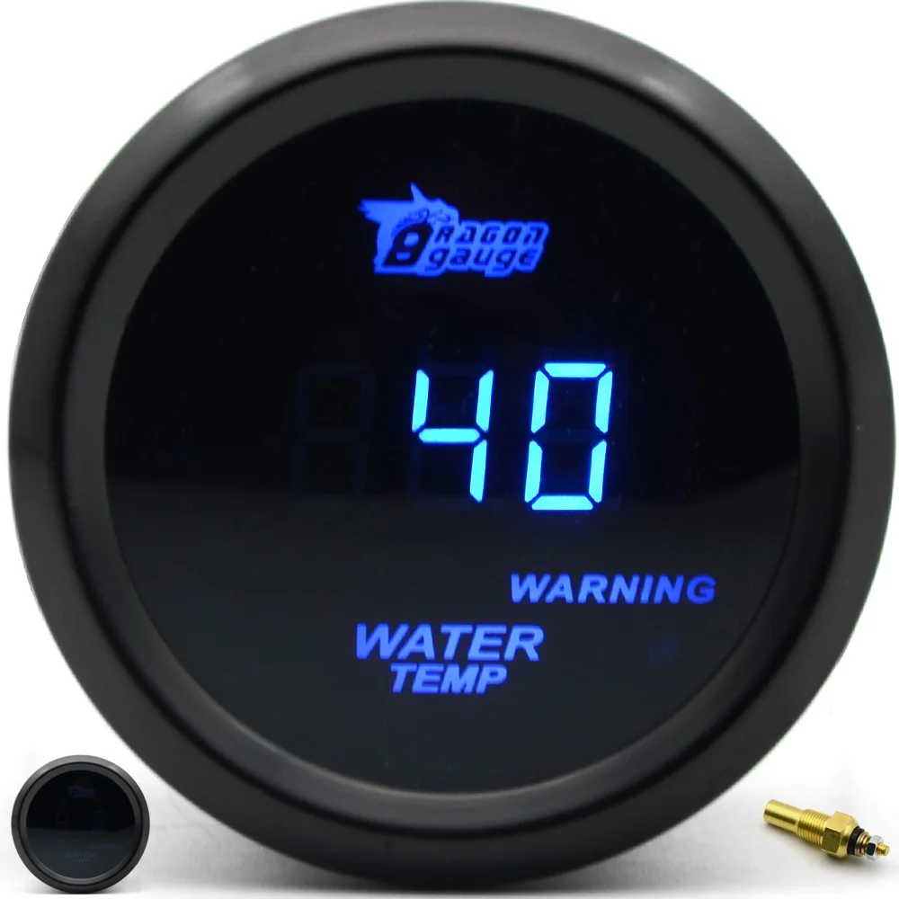 Water Temp Дракон манометр 2 ''52 мм Boost/температура воды/Температура масла/Вольт/Тахометр/Датчик давления масла черный цвет Цифровой синий светодиод+ манометр стручки - Цвет: Water Temp