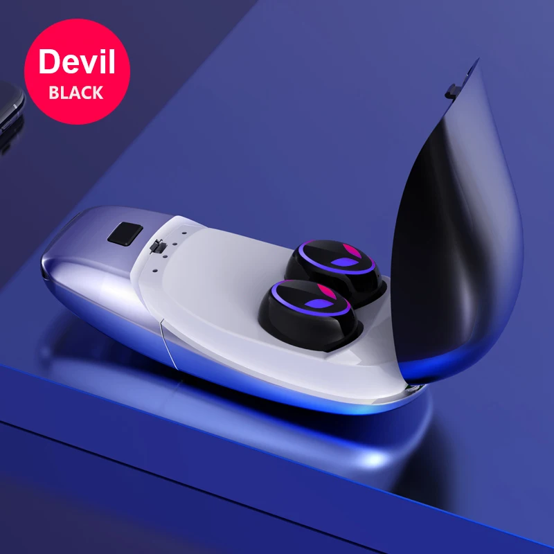 Devil Black VAORLO Bluetooth наушники V5.0 HiFi 6D стерео спортивные TWS настоящие беспроводные наушники гарнитура бинауральные звонки наушники дыхательный светильник - Цвет: Devil Black