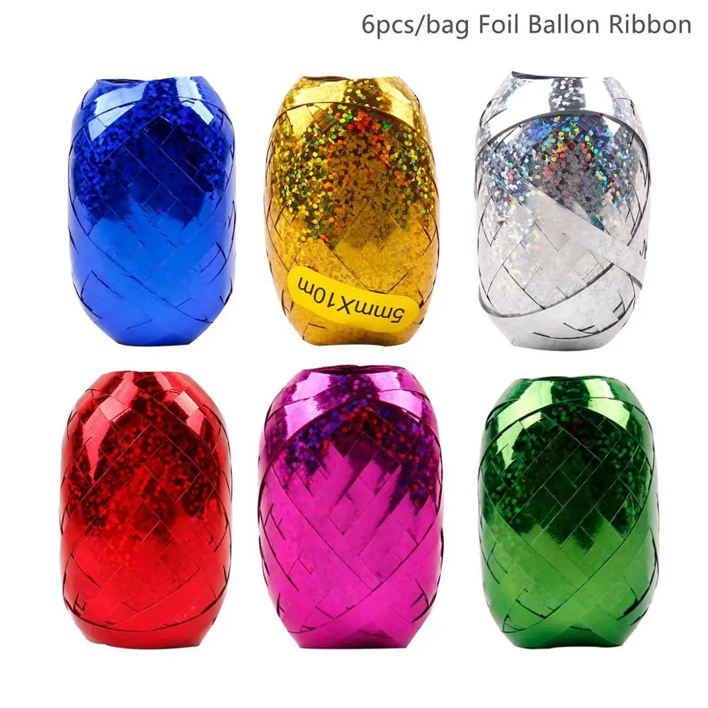 6pc 10m Ribbon Mixed QIFU 10 шт Металлические Шары с днем рождения шар на день рождения украшения Детские шары воздушный шар балон Гелиевый шар - Цвет: 6pc 10m Ribbon Mixed