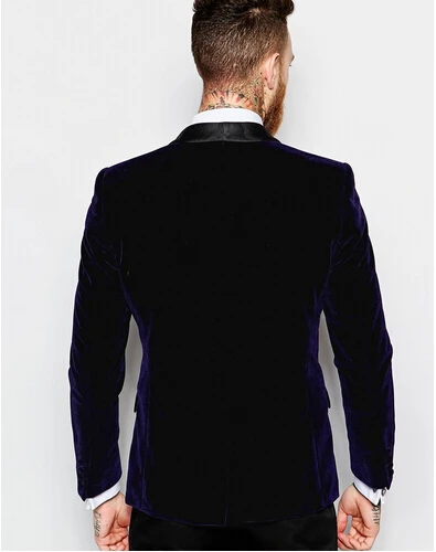 Custom made Slim Fit Groomsmen purple velvet Groom latest coat pant designs Tuxedos Men Suits Wedding Best Man(Jacket+Pants+Tie) | Мужская