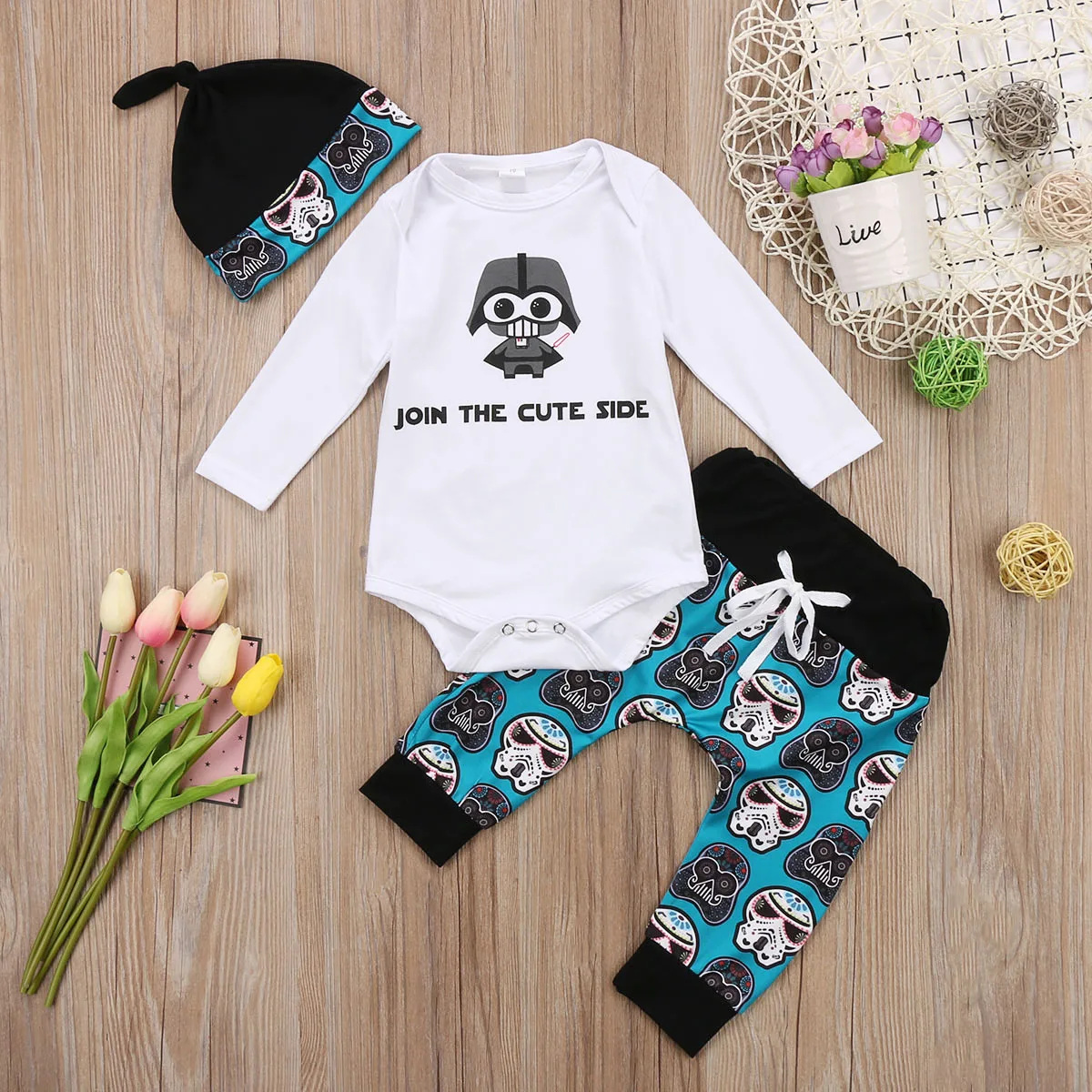 Toddler Baby Boys Girls 0-18M Fashion Clothes 3PCS Long Sleeve Cartoon Letter Print White Romper Tops+Long Pants+Hats | Детская одежда