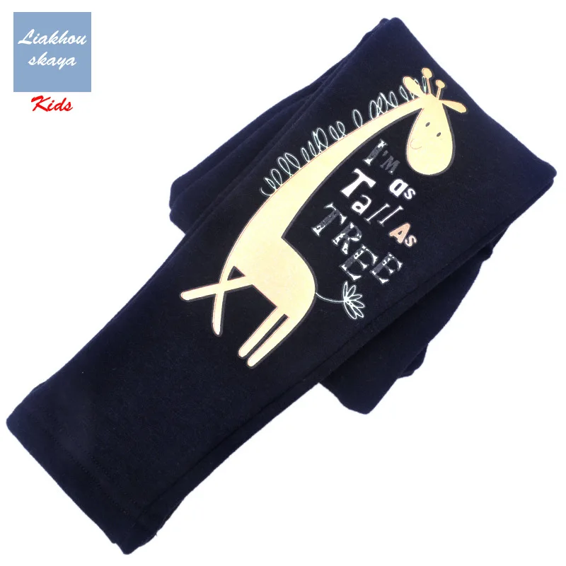 Dark Blue Giraffe Liakhouskaya/ г.; Зимние флисовые леггинсы для девочек; Детские теплые бархатные брюки; плотные теплые брюки; узкие брюки-карандаш - Цвет: Dark Blue Giraffe