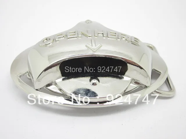

Open Here Chest Opener Belt Buckle