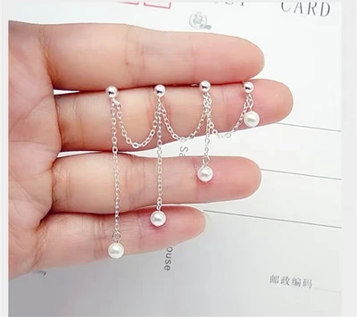 1 piece (4 ear hole) Новинка, 925 пробы, серебряные серьги, Мода 3/4, длинные серьги с кисточками, серьги, индивидуальный дизайн, женские серебряные серьги, ювелирное изделие - Окраска металла: 1 piece (4 ear hole)