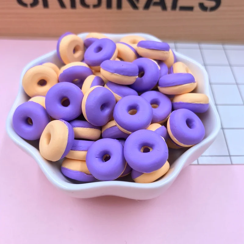 purple donut Горячая милый кавайный мини-гамбургер, мини-конфеты, глиняный пончик для рукоделия, украшения для телефона, скрапбукинг, сделай сам - Цвет: purple donut