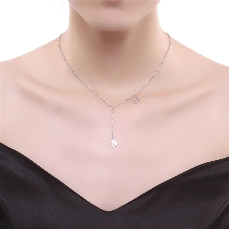 Подлинная стерлингового серебра 925 Колье для Для женщин Модные украшения Луна и