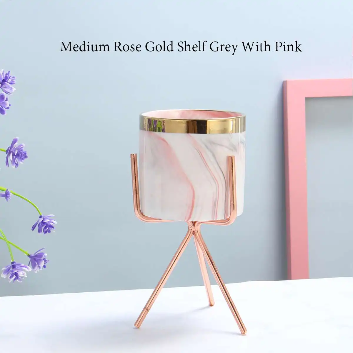 Rose Gold Medium Керамические цветочные горшки с металлической подставкой железная стойка мраморные Цветочные растения ваза садовая Ландшафтная Подставка Полка украшение домашнего стола - Цвет: Rose Gold Medium