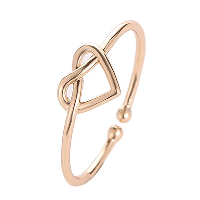 Минималистичное открытое регулируемое кольцо в форме сердца черный золотой - Фото №1
