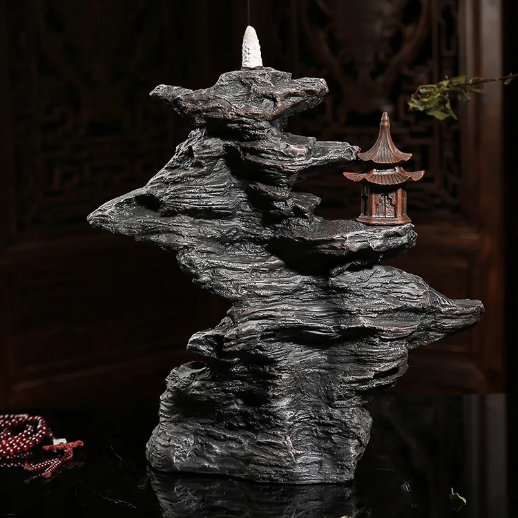 Zen Винтаж горы и поток воды дым обратного потока благовония горелка база