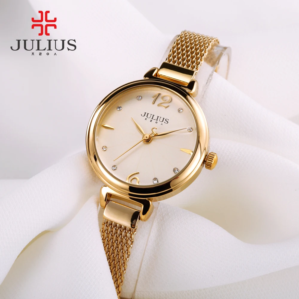 JULIUS JA 934 Брендовые женские часы из розового золота круглый циферблат полный сетка
