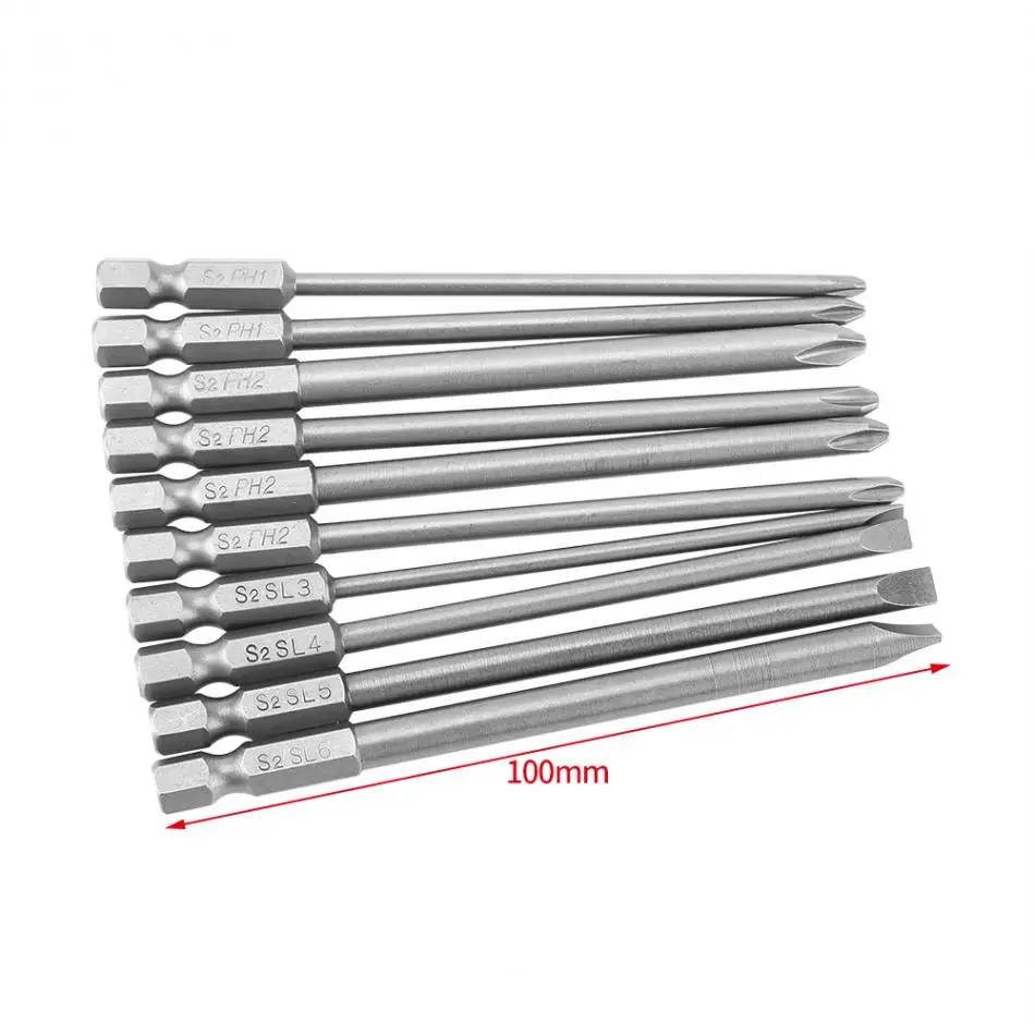 10 шт. Магнитная противоскользящая электрическая отвертка Philips bits набор PH1 Ph2 100 мм электроинструменты шестигранный хвостовик Крестовая головка отвертка бит