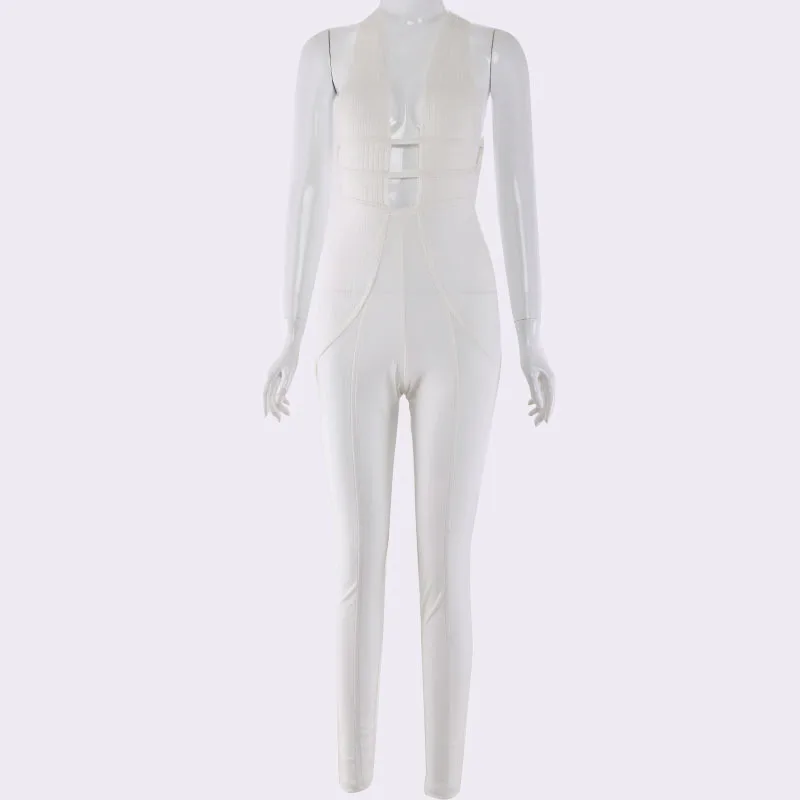 Вязаный сексуальный комбинезон с v образным вырезом женские облегающие