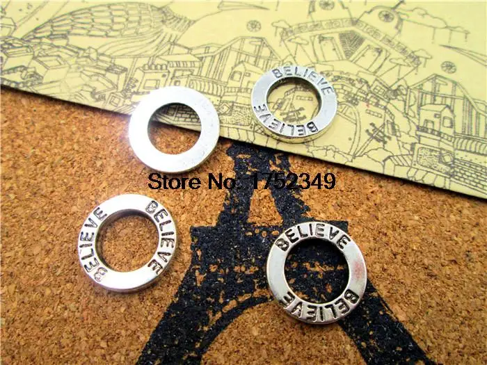 

30pcs--Believe charms, Antique Tibetan Silver Tone believe Circle charm pendant 14mm