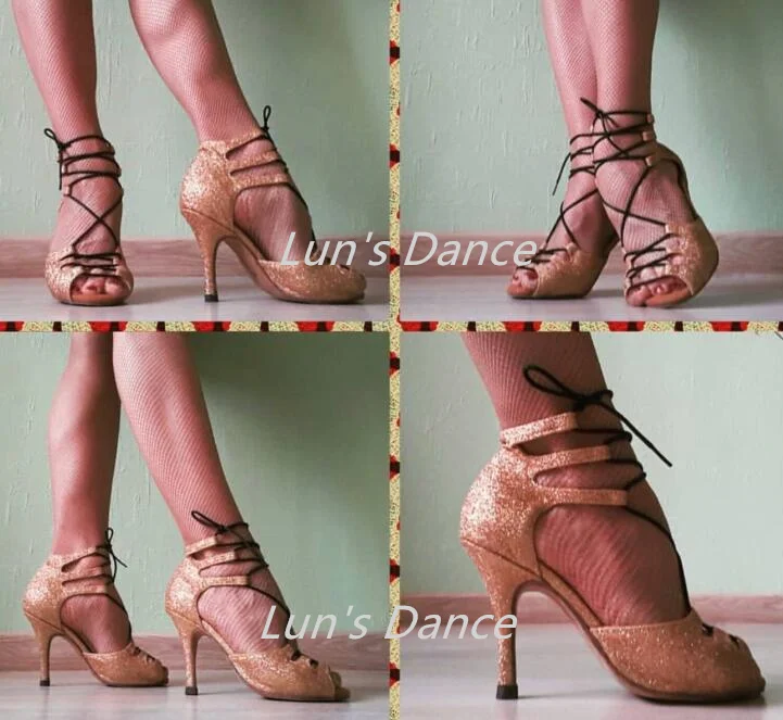 Sexy Gold Glitter  Salsa Latin Ballroom Salsa Tango Bachata Mambo Dance Shoes Salsa Wedding Dance High Heels Custom Color DS502