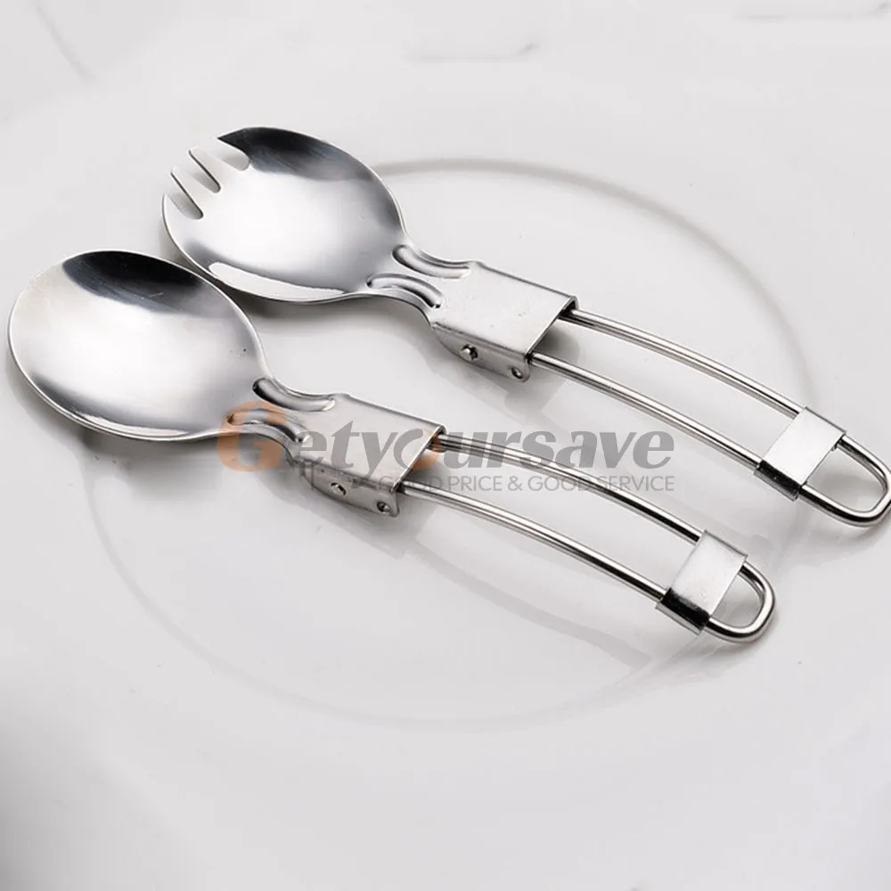 Путешествия Кемпинг Туризм пикника из нержавеющей стали Складная Ложка Вилка