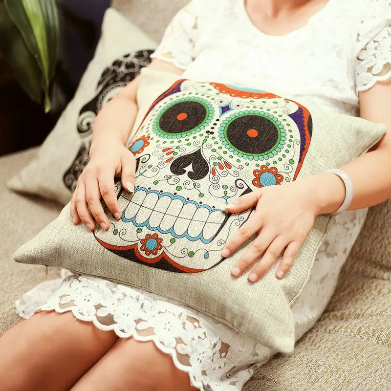 LOVE AND Cute Skull Vintage Linen Cotton Throw Pillow Case Sofa Bed Home Decor Cushion Cover|cover foot|cushion covercushion cover pillow |