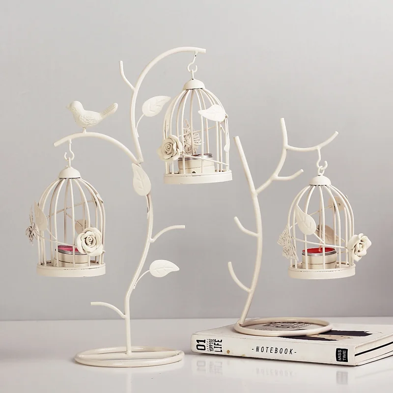 Железный подсвечник в виде птичьей клетки стеклянный Европейский марокканский