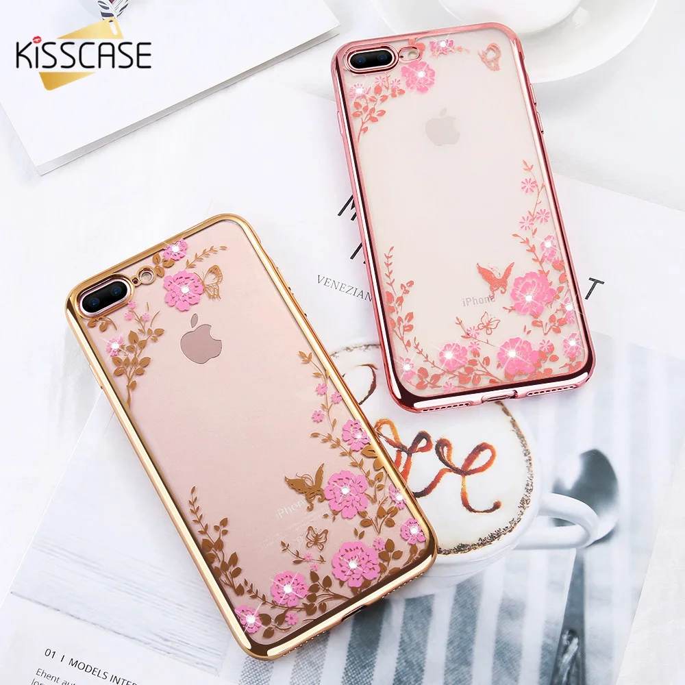 KISSCASE Универсальный цветочный узор чехол для iPhone 6s 6 7 8 Plus Блестящий Алмаз