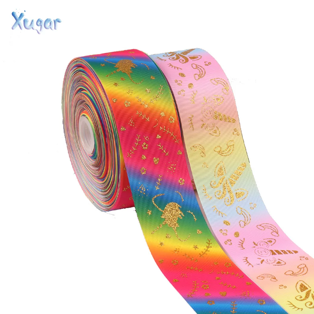

Xugar 2Yards 3"(75mm)Grosgrain Ribbon Unicorn Printed 100%Polyester Glitter Hairbow Tape Hair Accessories DIY Handmade Materials