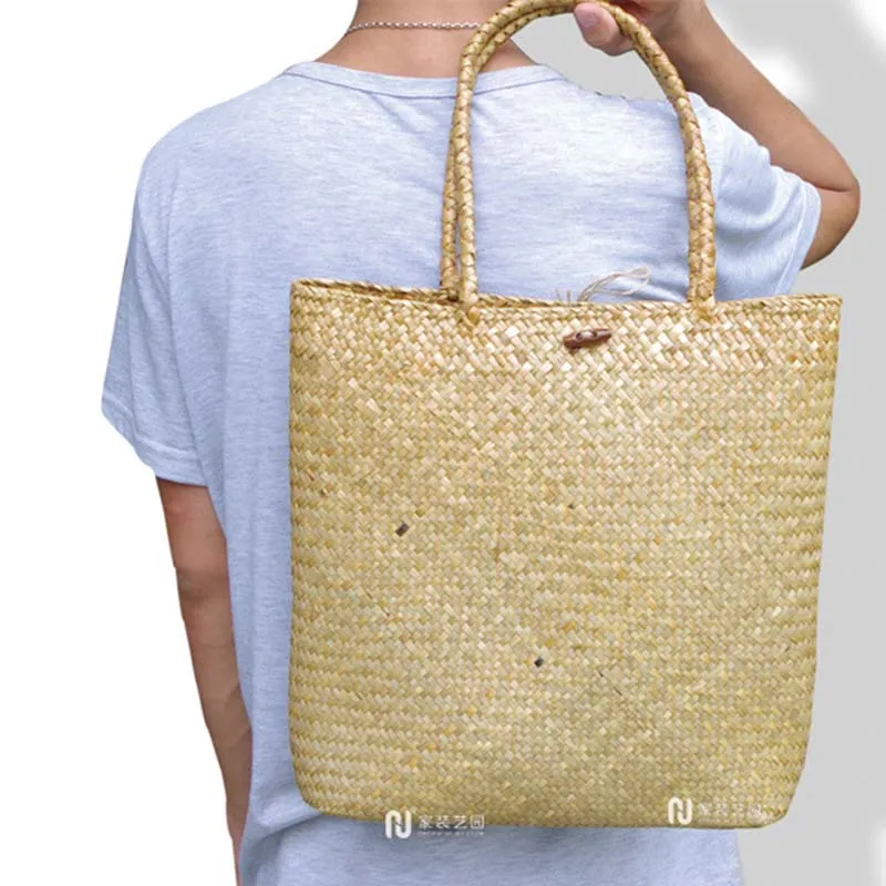 WHISM сумки на плечо из ротанга соломы женские вязаные корзины ручной работы для - Фото №1