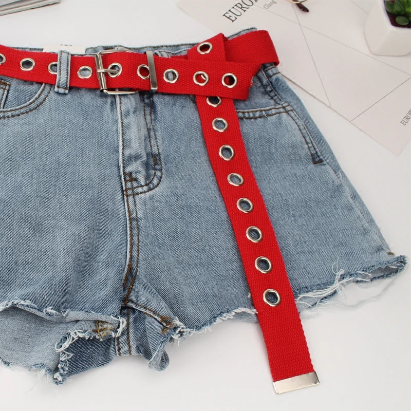 

New Fashion Women Canvas Belts Hollow Out Air Hole Korean Style Decoration Belt Designer Unisex Casual Solid Color Corset Belts