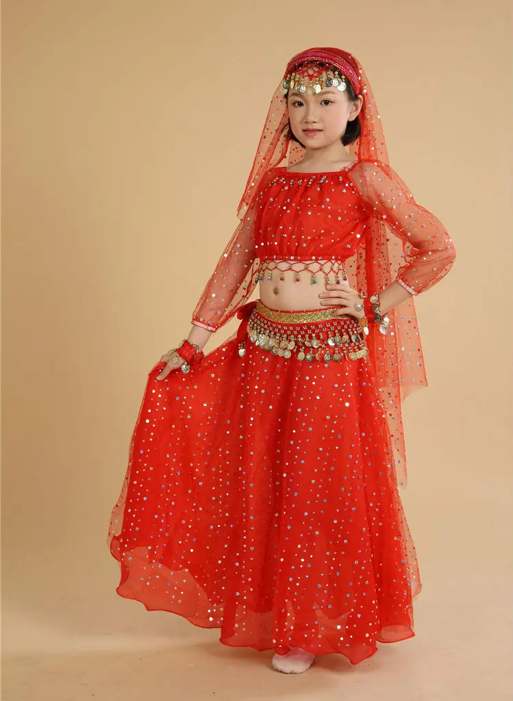 Red 5 Piece 5 шт. Детские костюмы для танца живота для девочек Детские костюмы для восточных танцев для девочек индийская танцевальная одежда для выступлений Болливуда - Цвет: Red 5 Piece