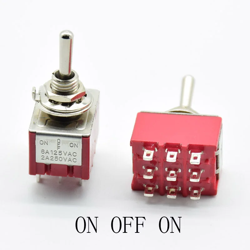 1 PC NEW Red 9 Pins ON-OFF-ON/ON ON 3/2 Position Mini Toggle Switch AC 5A/125V 2A/250V With Solder Terminal waterproof