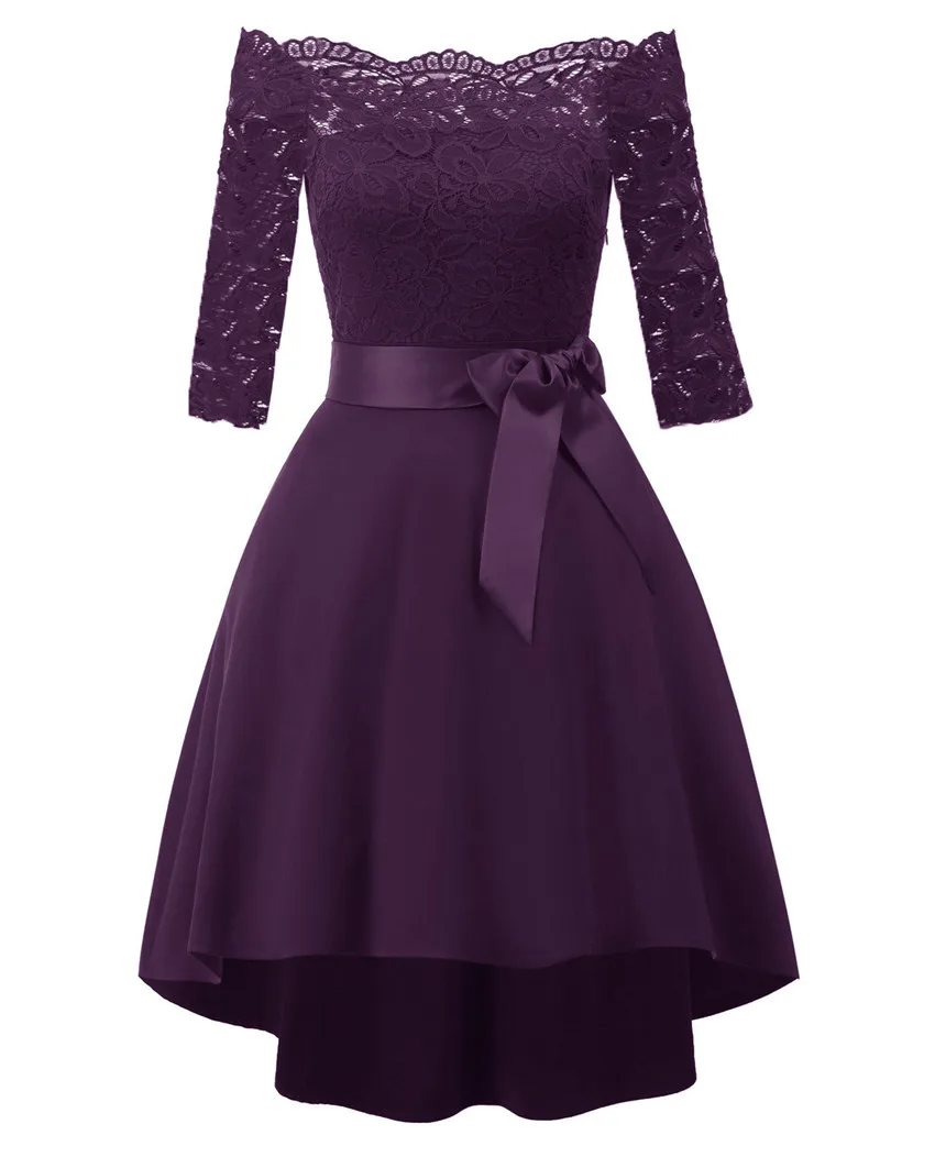 Grape purple Newland ZhiMei женские платья длиной до колена, сексуальные бордовые Коктейльные Вечерние платья с рукавом три четверти, вечернее платье - Цвет: Grape purple