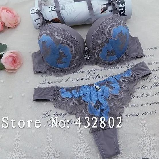 gray 1 DKERT ABC 75 80 85 90 95 стринги и бра, комплект пуш-ап, кружевное женское нижнее белье, Комплект трусов, набор, открытые стринги, вышитые бюстгальтеры, комплекты трусов - Цвет: gray 1