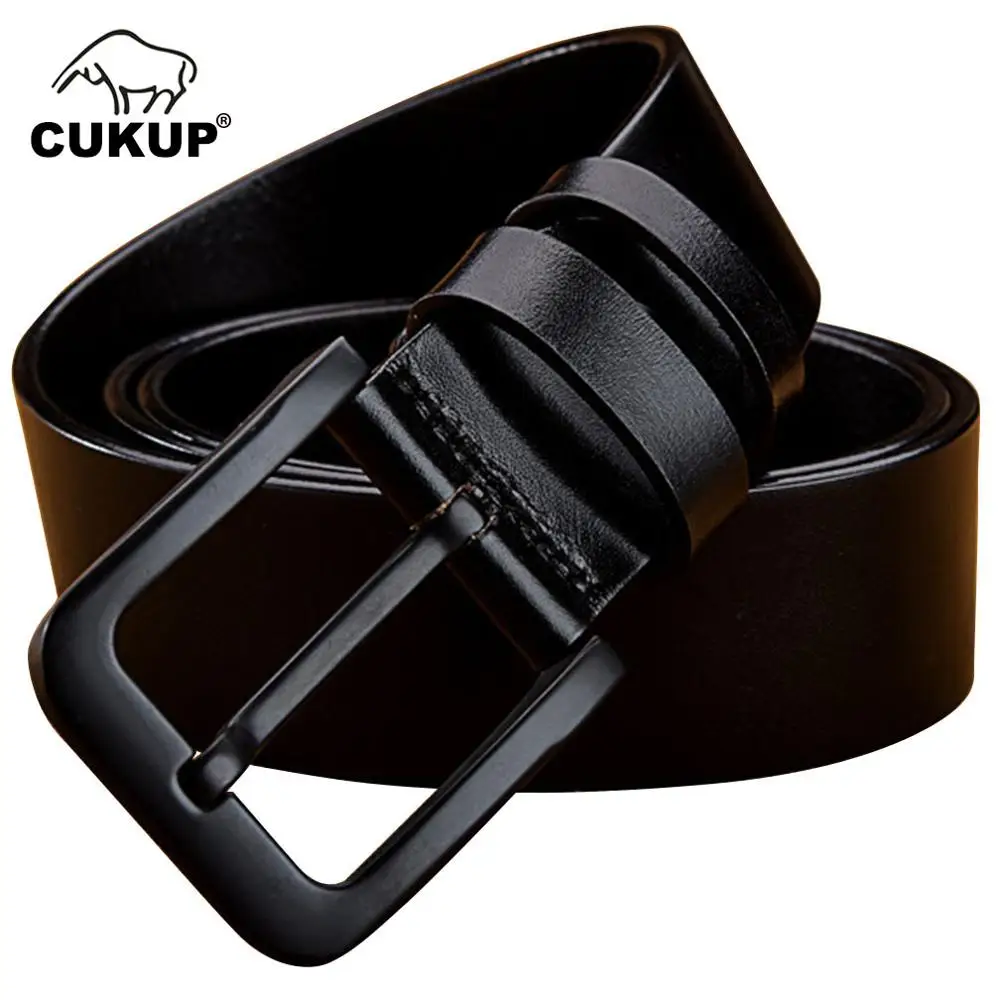 CUKUP Men Designer Black Pin Buckle Mens Luxury Top Quality Cowhide Leather Male Casual Styles Jeans Belts Men 3.8cm Wide NCK652