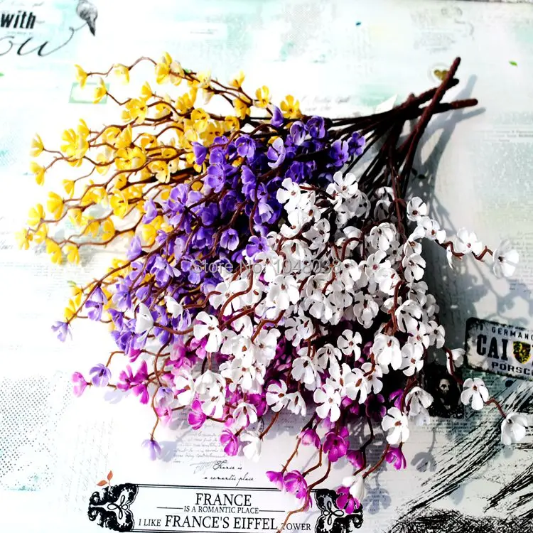 Яркий 7 филиалов домашний Цветочный декор искусственные в виде сливовых цветов